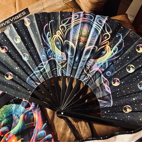 UV Glow Galaxy Print Hoodie Romper with Alien Printed Rave/Festival Fan - Picture 5 of 8